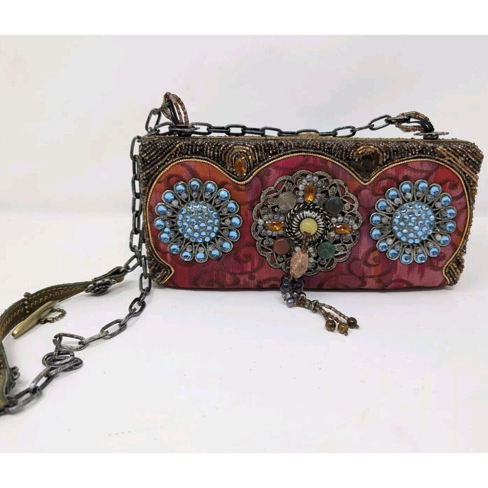 Vtg Mary Frances Shoulder Handbag Multimedia Multicolor Ornate Tiger Eye As Is